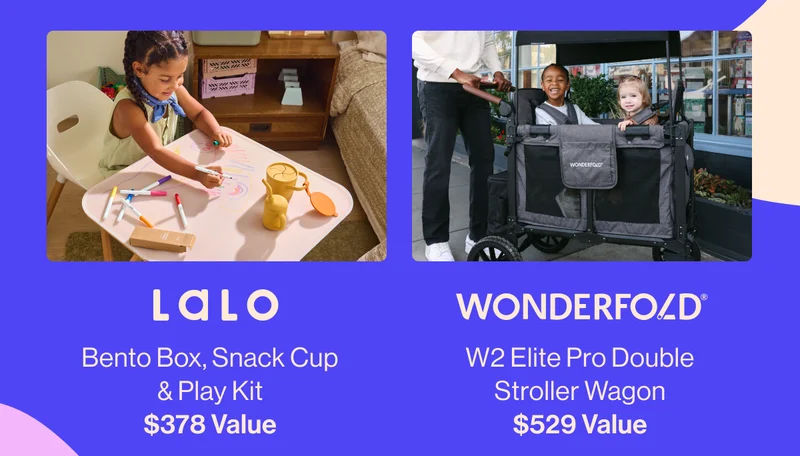Lalo. Bento Box, Snack Cup & Play Kit $378 Value & WonderFold W2 Elite Pro Double Stroller Wagon $529 Value