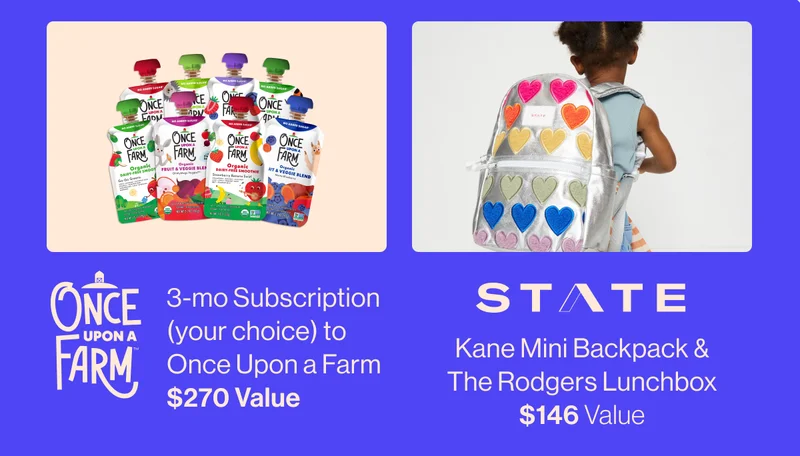 Once Upon A Farm 3-mo Subscription (your choice) to Once Upon a Farm $270 Value & STATE OF BAGS Kane Mini Backpack & The Rodgers Lunchbox $146 Value