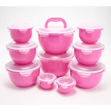 LocknLock 10-Pc Nestable Colored Body Tulip Bowls w/ (2) Handle Lids