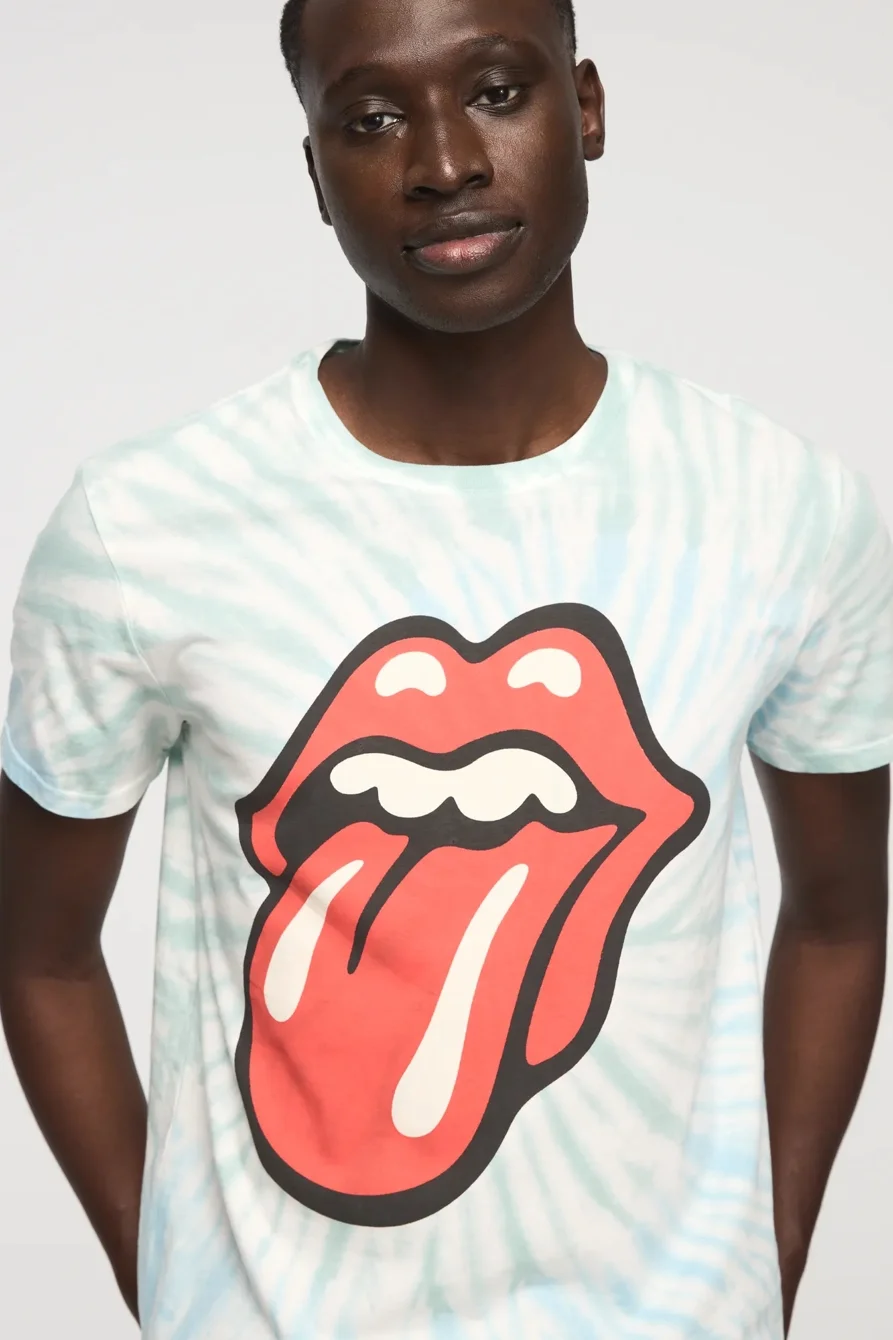 Image of Lucky Brand Rolling Stones Tie Dye Tee - Men's Clothing Tops Shirts Tee Graphic T Shirts in Blue Multi