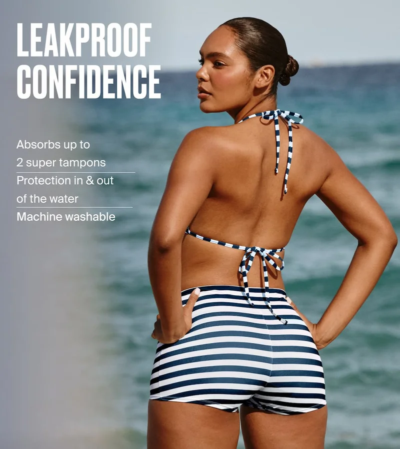Leakproof Confidence. Absorbs up to 2 super tampons, protection in & out of the water. Machine washable.