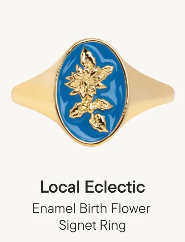 Enamel Birth Flower Signet Ring