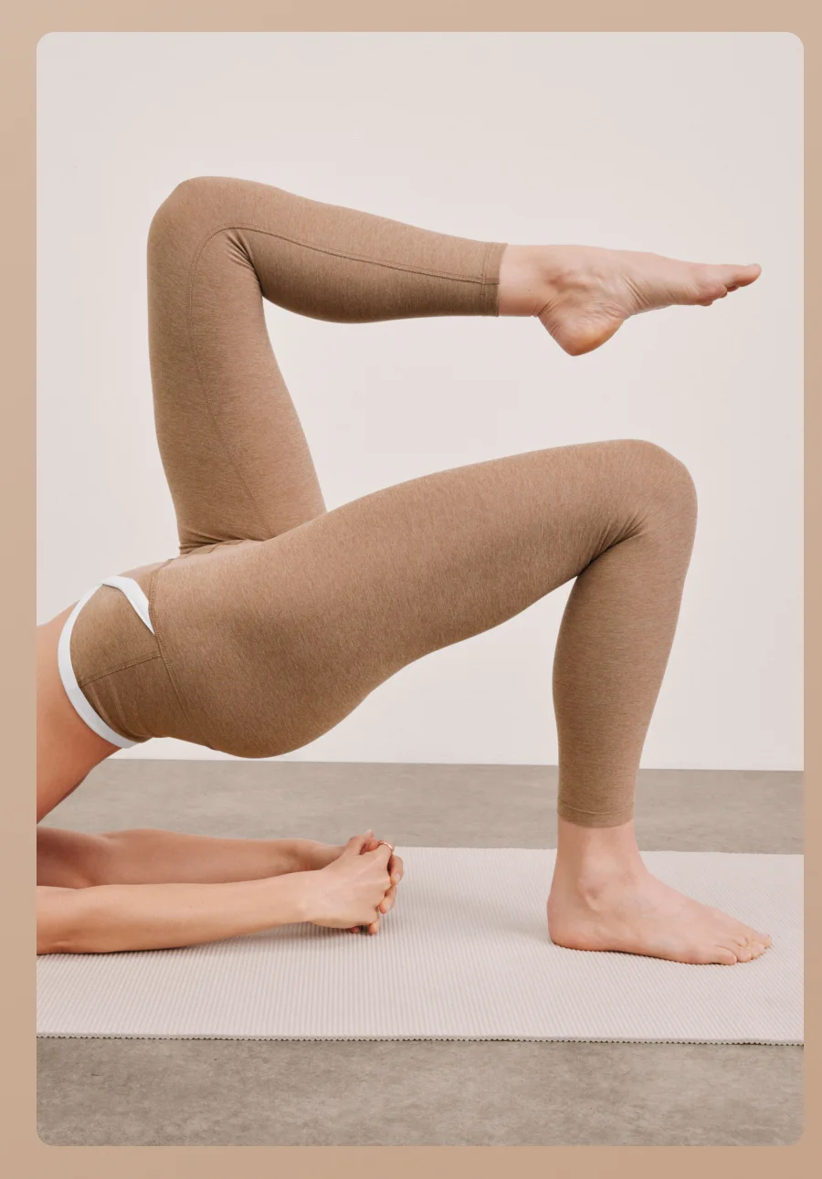 Spacedye Outlines High Waisted Midi Legging in Desert Sand Heather/Cloud White