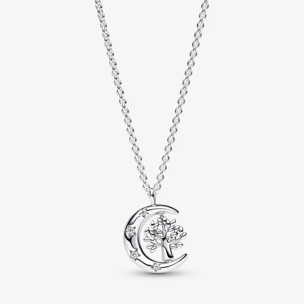Moon & Spinning Tree Pendant Necklace