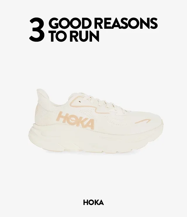 Running shoes from HOKA, Brooks and On.