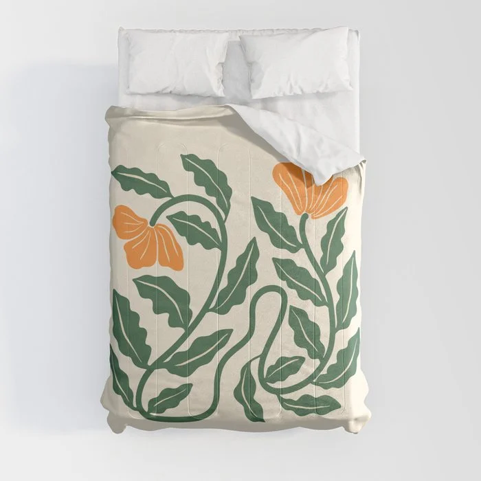 Midcentury Nasturtium on Vines Comforter Comforter