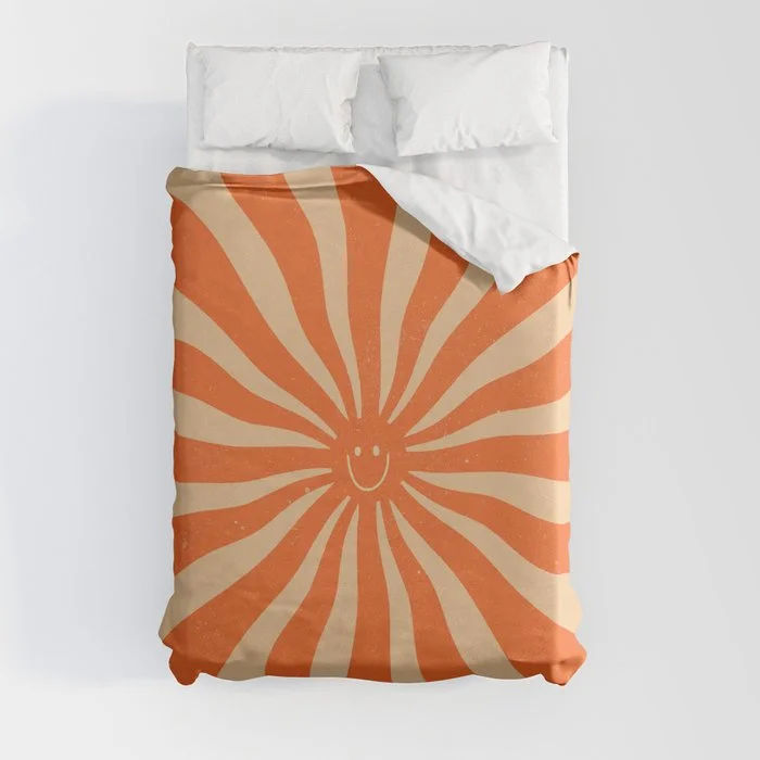 Retro Sun Vintage 70s 2 Orange Duvet Cover Duvet Cover