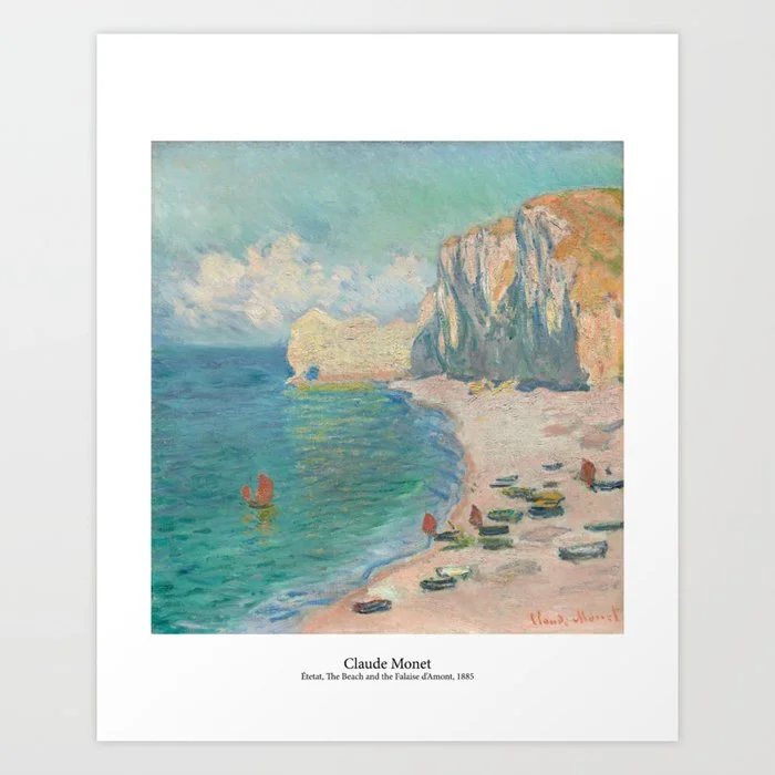 Étretat, The Beach and the Falaise d'Amont by Claude Monet Art Print Art Print