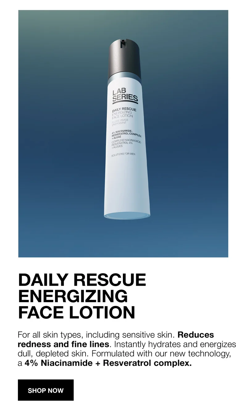 DAILY RESCUE ENERGIZING FACE LOTION | For all skin types, including sensitive skin. Reduces redness and fine lines. Instantly hydrates and energizes dull, depleted skin. Formulated with our new technology, a 4% Niacinamide + Resveratrol complex. | SHOP NOW