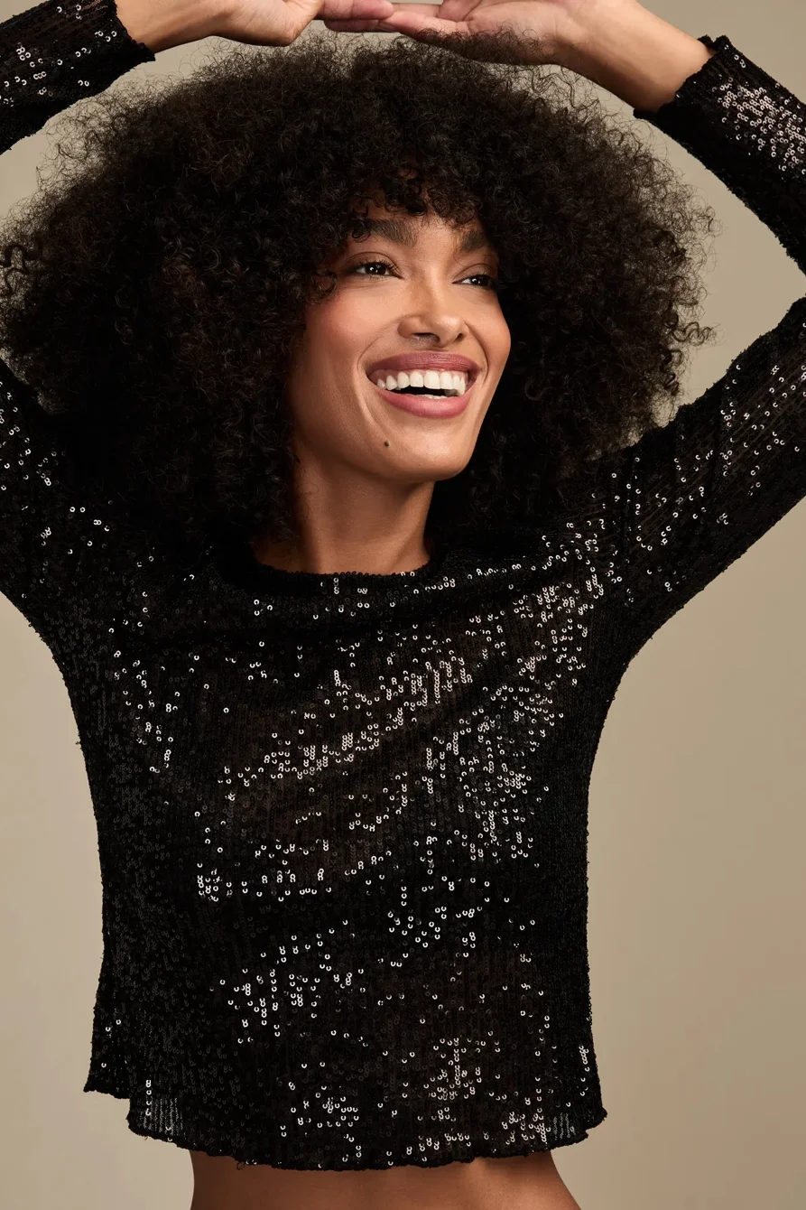 Image of Lucky Brand Sequin Long Sleeve Top - Women's Clothing Long Sleeve Tee Shirt Tops in Red Wine Image of Lucky Brand Sequin Long Sleeve Top - Women's Clothing Long Sleeve Tee Shirt Tops in Red Wine