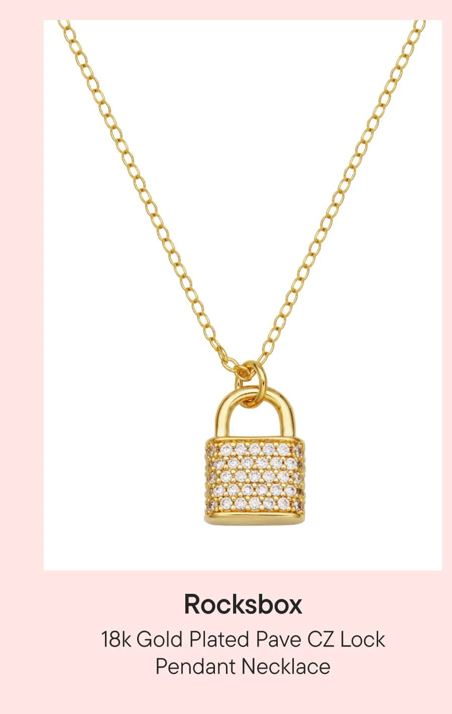 18k Gold Plated Pave CZ Lock Pendant Necklace