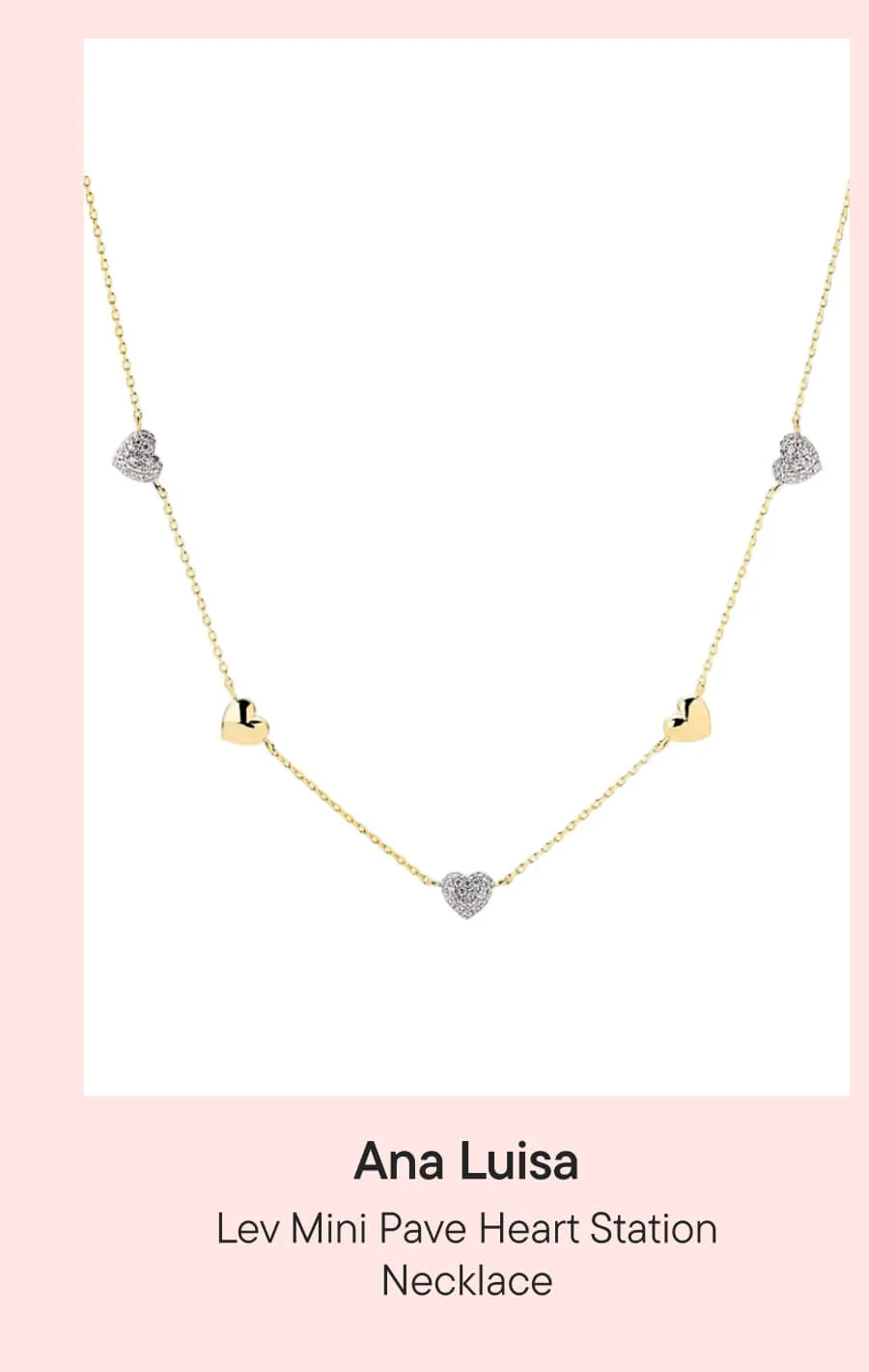 Lev Mini Pave Heart Station Necklace
