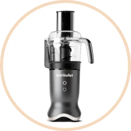 nutribullet food processor with a transparent container and handle
