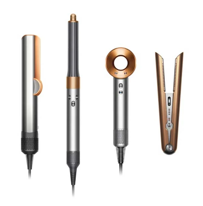 The range of hair care machines – Dyson Corrale, Dyson Airwrap, Dyson Airstrait, and Dyson Supersonic.