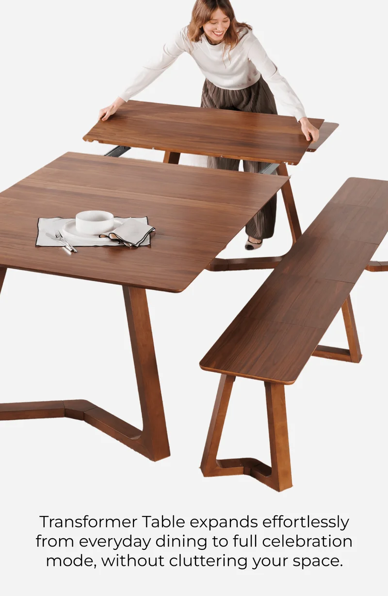Transformer Table expands effortlessly from everyday dining to full celebration mode, without cluttering your space.