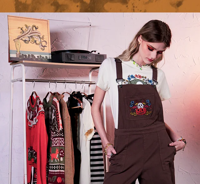 Product shown: Cozy Ghost Baby Tee and Ghost Patch Overalls