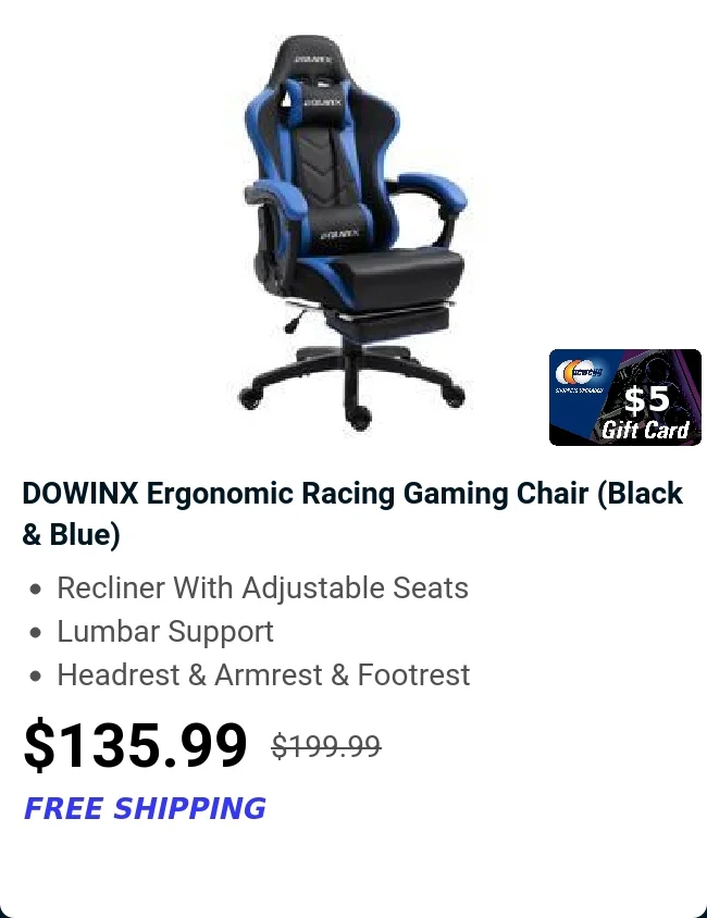 DOWINX Ergonomic Racing Gaming Chair (Black & Blue)