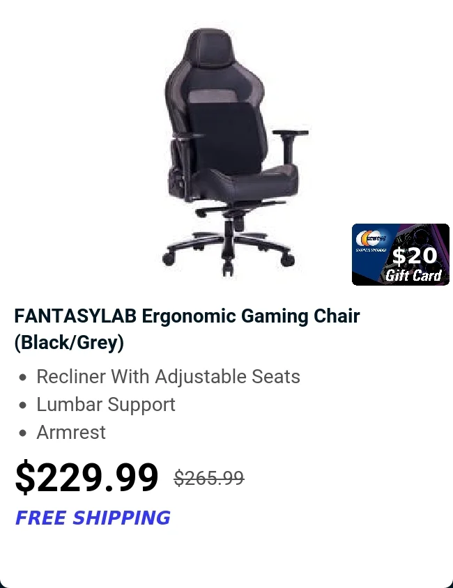 FANTASYLAB Ergonomic Gaming Chair (Black/Grey)