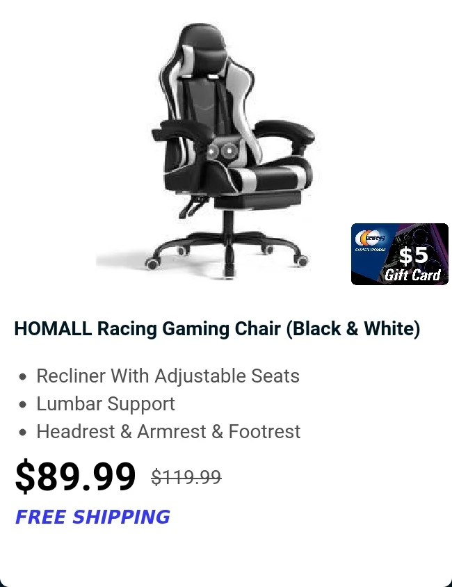 HOMALL Racing Gaming Chair (Black & White)