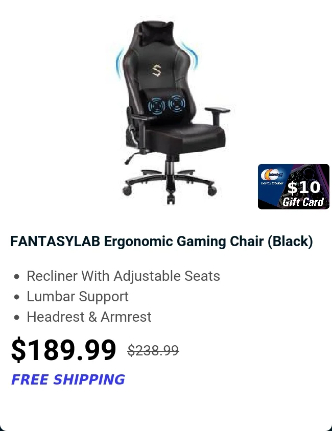FANTASYLAB Ergonomic Gaming Chair (Black)