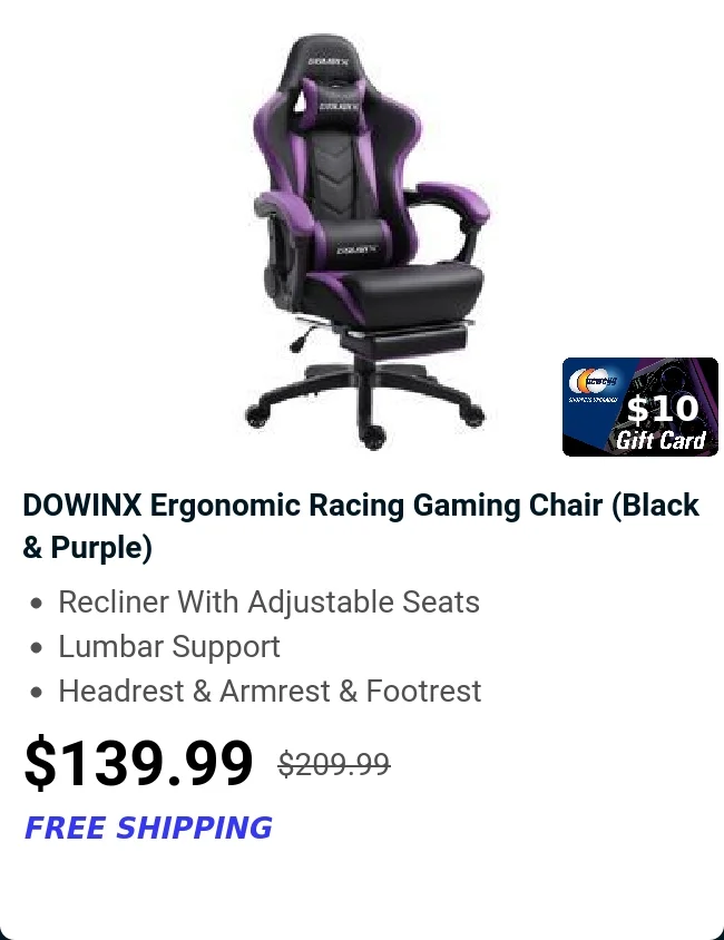 DOWINX Ergonomic Racing Gaming Chair (Black & Purple)