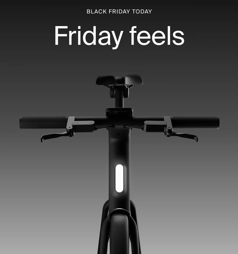 A graphic. Black Friday Cowboy promotion with a rendered e-bike offering €1000 off. Available on top-spec models.