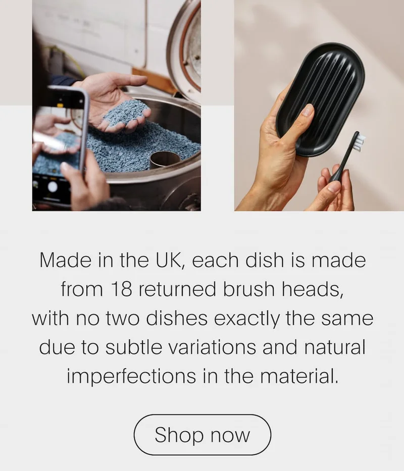 made in the uk, each dish is made from 18 returned brush heads, with no two dishes exactly the same due to subtle variations and natural imperfections in the material. - shop now