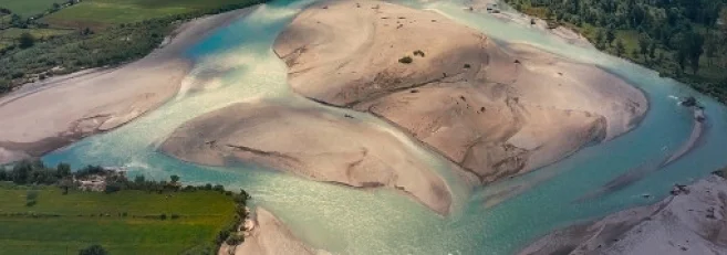 A winding mountain river.