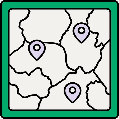 Image description: Graphic of a map with location pins on it.