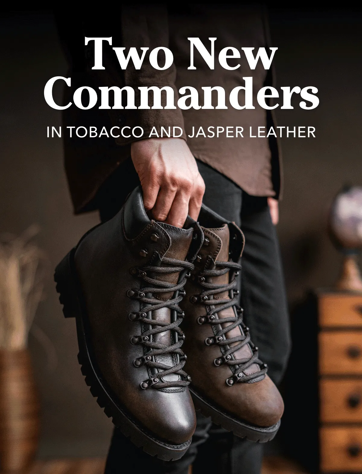 Two New Commander Boots in Tobacco and Jasper Leather