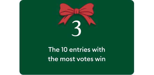 The 10 entries with the most votes win.