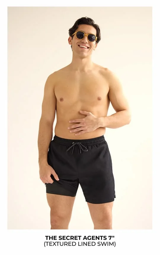 Textured Lined Swim Trunk: The Secret Agents 7"
