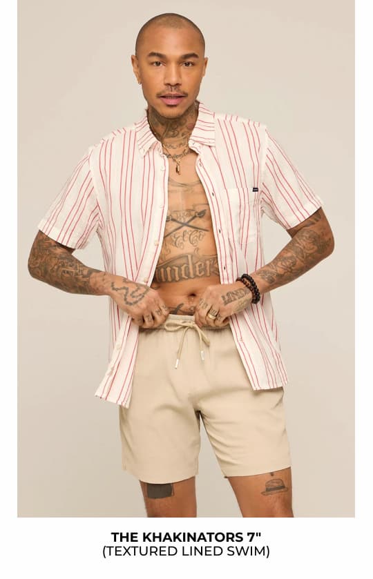 Textured Lined Swim Trunk: The Khakinators 7"
