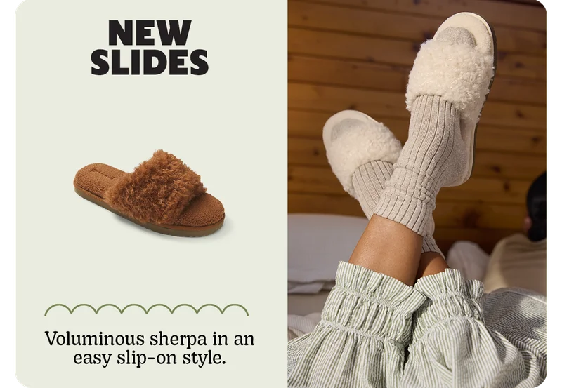 NEW SLIDES | Voluminous sherpa in an easy slip-on style.