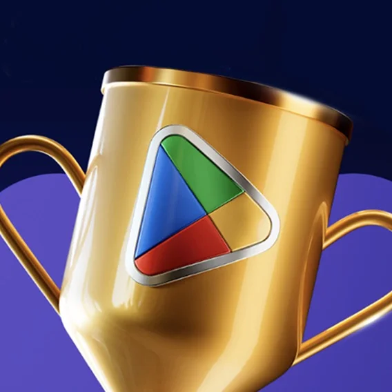 a golden cup with a Google Play logo on it