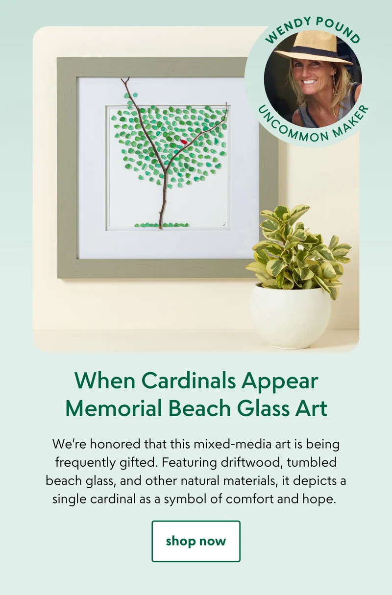 When Cardinals Appear Memorial Beach Glass Art