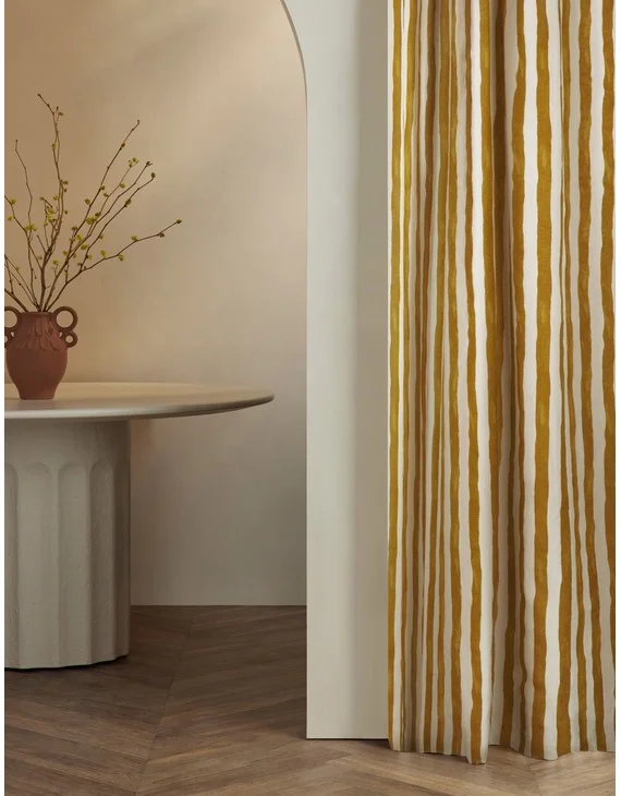 Painterly Stripe Linen Curtain Panel by Sarah Sherman Samuel-Goldenrod and Ivory / 50" x 96" / Cotton Lining