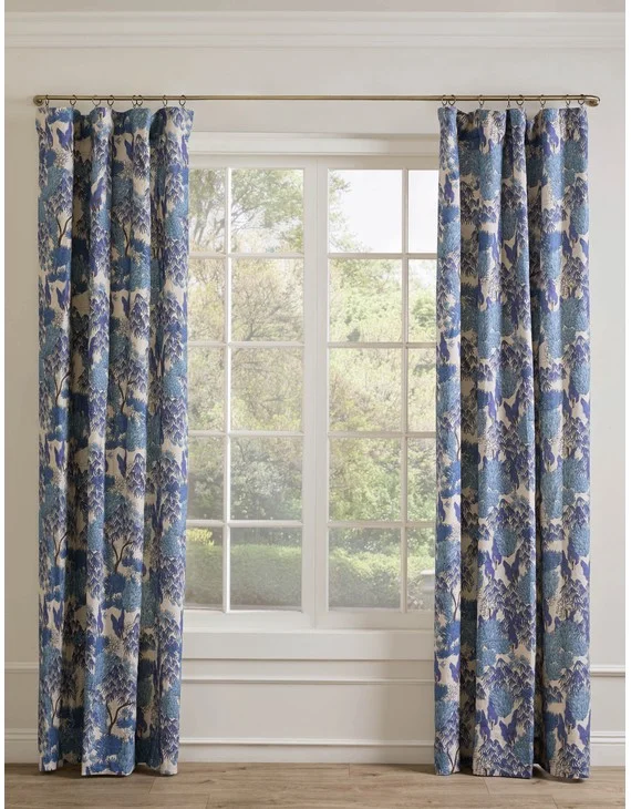 Garden Walk Linen Curtain Panel by Sarah Sherman Samuel-Blue / 50" x 108" / Privacy Lining
