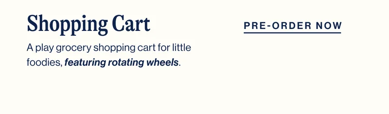 Shopping Cart- A play grocery shopping cart for little foodies, featuring rotating wheels. Pre- Order Now