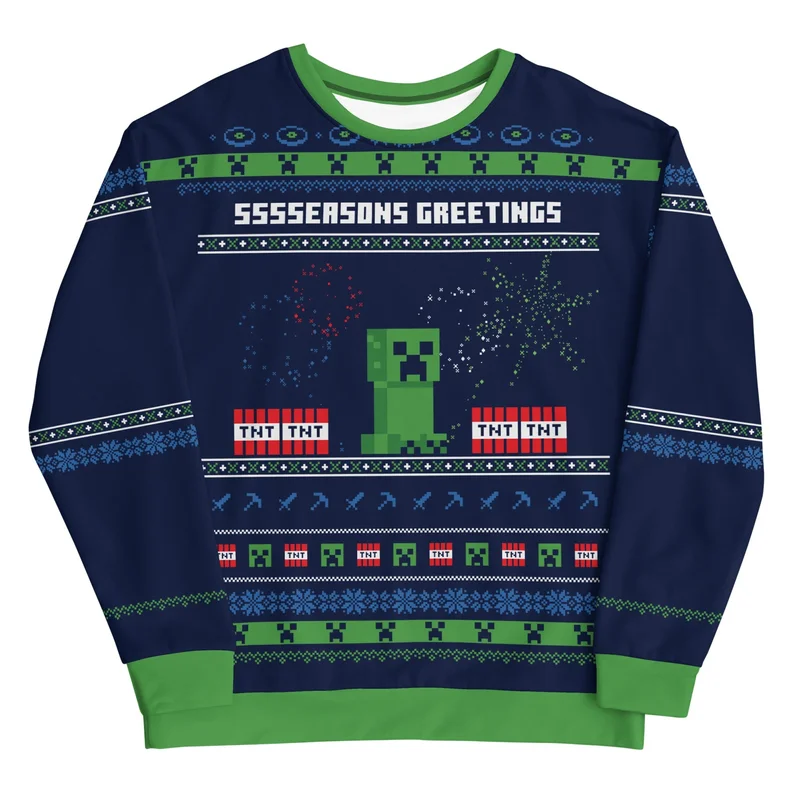 Image of Minecraft Seasons Greetings Creeper Holiday Sweatshirt