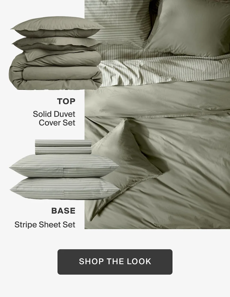 Solid duvet x striped sheet. Get the look.