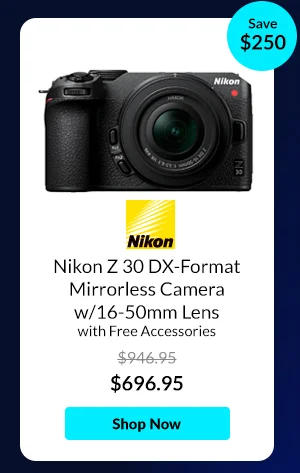 Nikon Z 30 DX-Format Mirrorless Camera w/16-50mm Lens  with 64GB SD Memory Card, Bag, 46mm UV, CPL and ND Filters