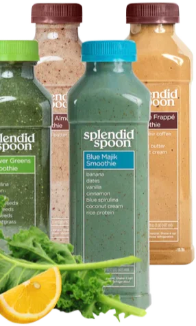 4 Splendid Spoon smoothies standing up in a group