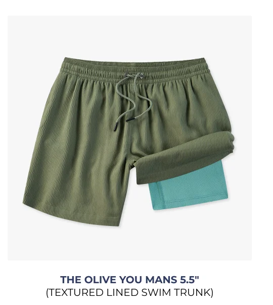 Textured Lined Swim Trunk: The Olive You Mans 5.5"