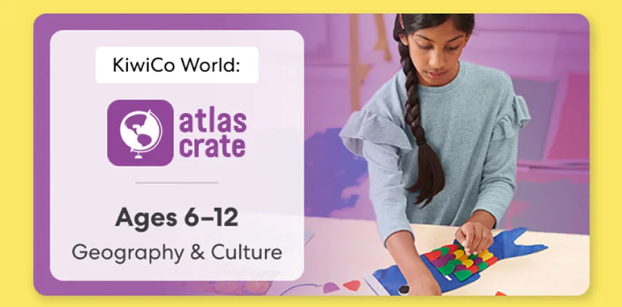 Child exploring KiwiCo World geography crate. Fun activities on culture and world exploration for ages 6–12+