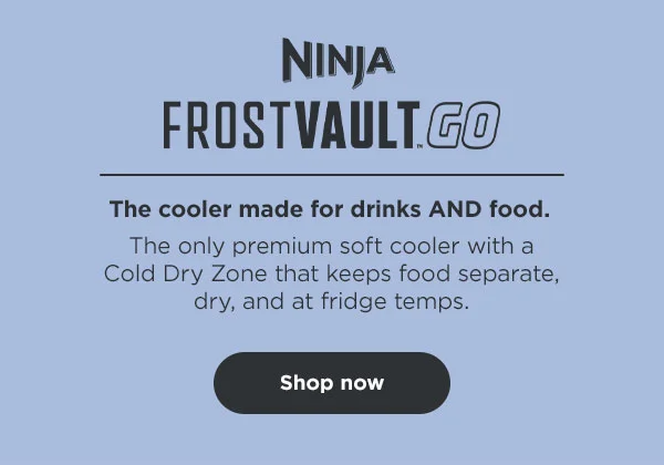 Ninja FrostVault™ Go. The cooler made for drink and food. The only premium soft cooler with a Cold Dry Zone the keeps food separate, dry and at fridge temps.