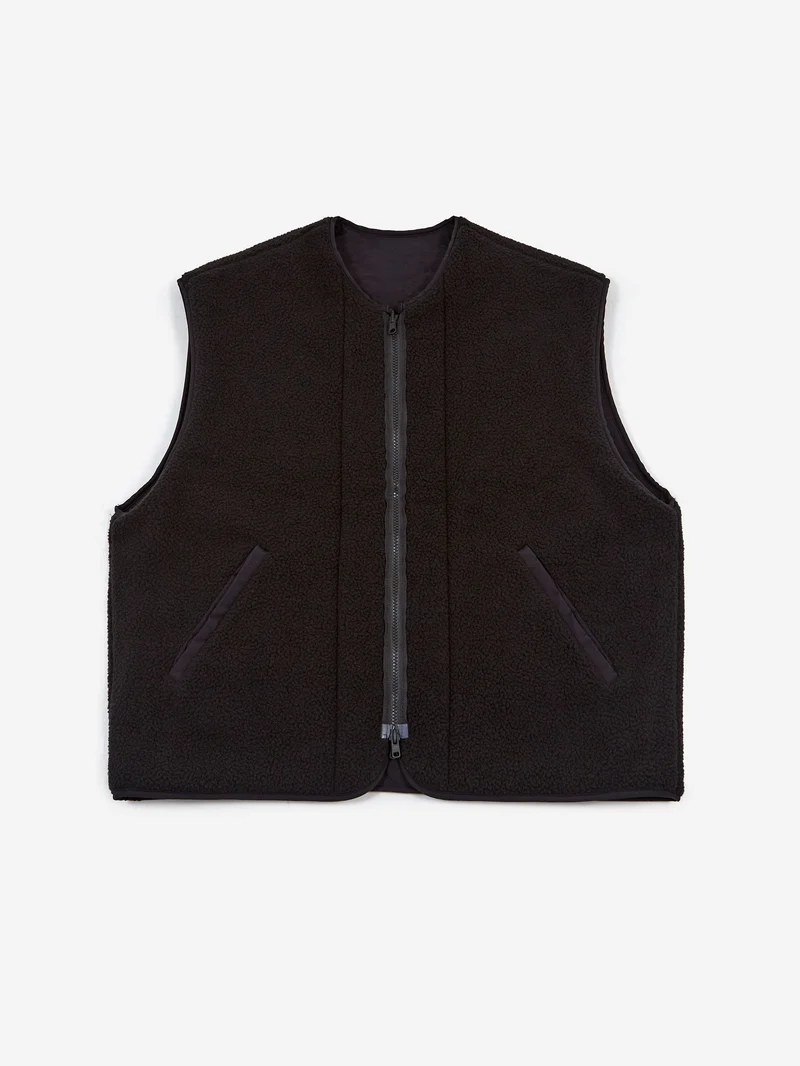 Image of Estudio Niksen Reversible Nylon / Fleece Vest - Black