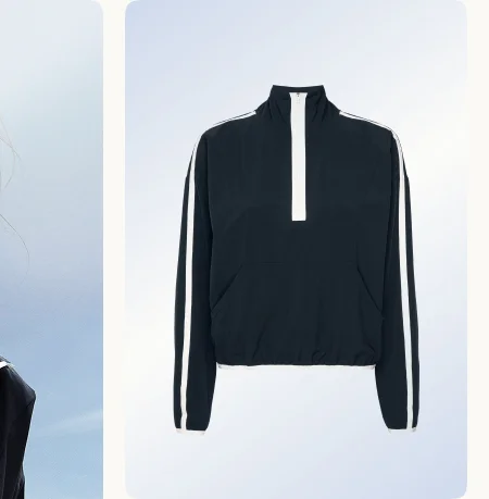 Stretch Woven Course Contrast Half Zip Pullover in Nocturnal Navy/True White