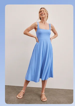 Featherweight At The Ready Square Neck Dress in Flower Blue Heather