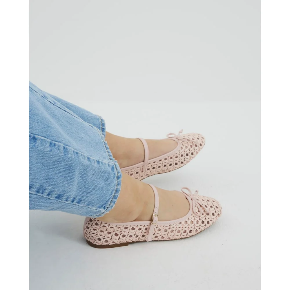 Womens Pink Raffia Ballet Pumps